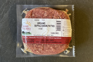 One pound package of 4oz Buffalo Burgers (96% lean). Yankee Farmer's Market.