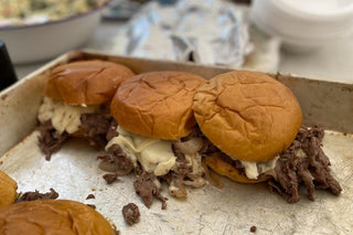 Buffalo Sirloin Tip Shaved Cheese Steak Sandwiches.