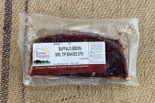 One pound package of Buffalo Sirloin Tip Shaved Steak from Yankee Farmer's Market.