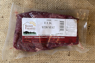 One pound package of Farm-Raised Elk Stew Meat from Yankee Farmer's Market.