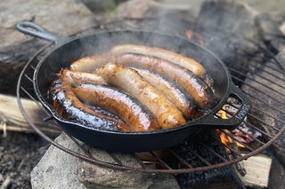 Pastured Pork Sausage over the campfire.