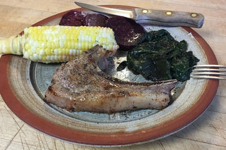 Pasture raised Lamb Chops, corn, beets and spinach.