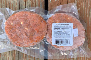 Feta-Dill Wild Alaskan Salmon Burger from Yankee Farmer's Market.