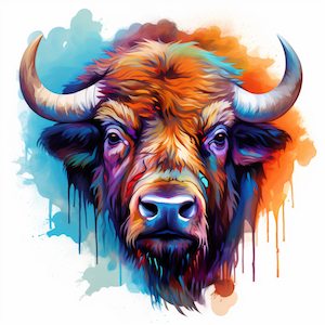 Buffalo Head Watercolor Stylized Wall Art