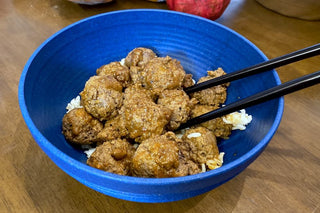 Ground Buffalo (96% lean) meatballs with rice.