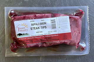 One pound Package of Buffalo Steak Tips from Yankee Farmer's Market.