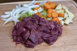 Farm Raised Elk Stew Meat and Vegetables ready for the crock pot.