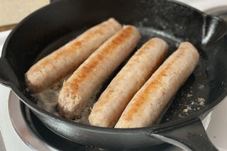 Pastured Pork Sausage in cast iron.
