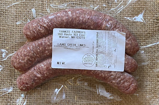 Pasture raised Lamb Greek Sausage from Yankee Farmer's Market.